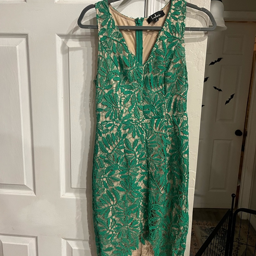 Lulu's Teal Floral Lace Midi Dress